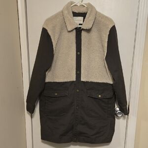 Lucky Brand Cream and Dark  Olive Sherpa Snap Jacket